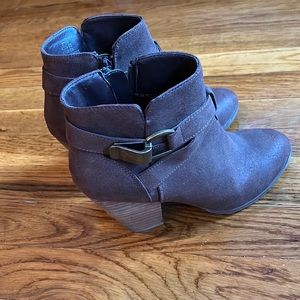 Francesca’s dark brown heeled ankle boots